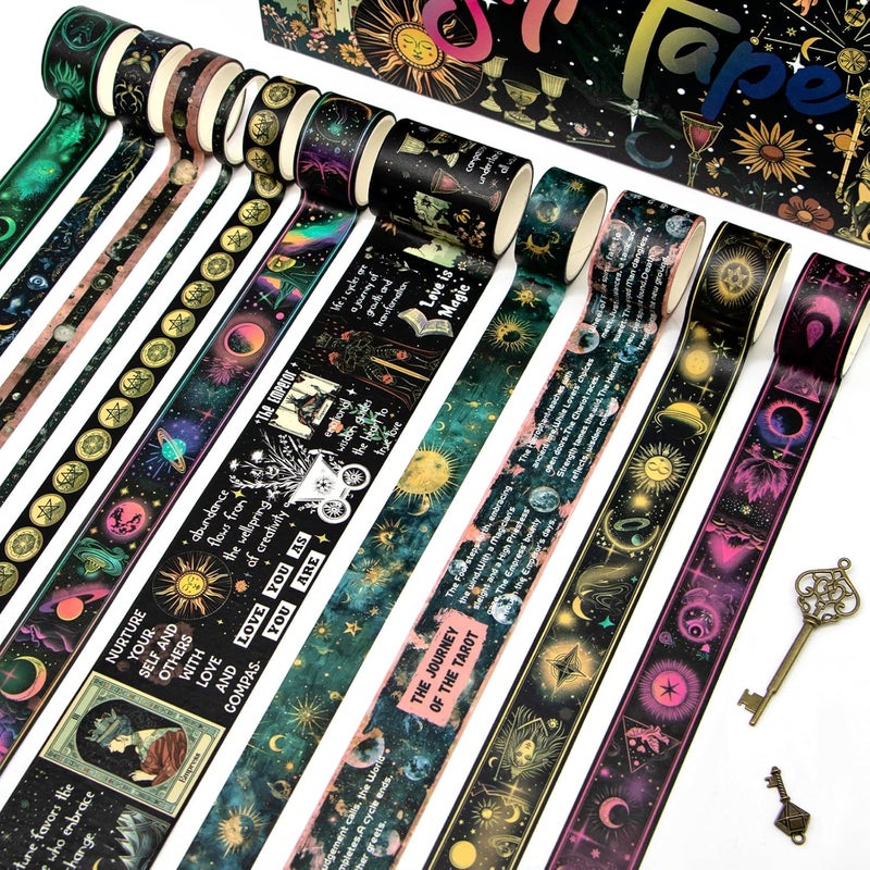 Geesinimo 29 Rolls Washi Tape Set - Tarot Theme Decorative Masking Tape Colored Patterns, Vintage Adhesive Artists Tapes for Journaling Supplies, Diy Crafts, Scrapbooking, Junk Journal Supplies, School Supplies - Image 3